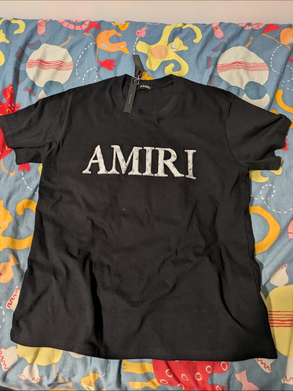 AMIRI Black Core Logo T-Shirt Distressed White Graphic - Size M - NWT